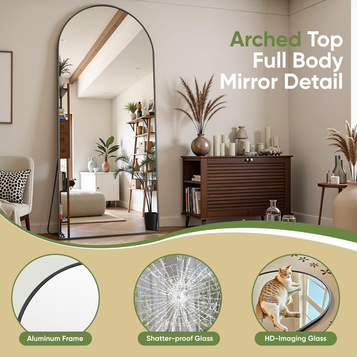 Floor Mirror, 78"X38" Oversized Full Length Mirror with Stand, Arched Full Body Mirror Standing Hanging Leaning against Wall, Aluminum Frame Giant Mirrors for Bedroom Cloakroom, Black
