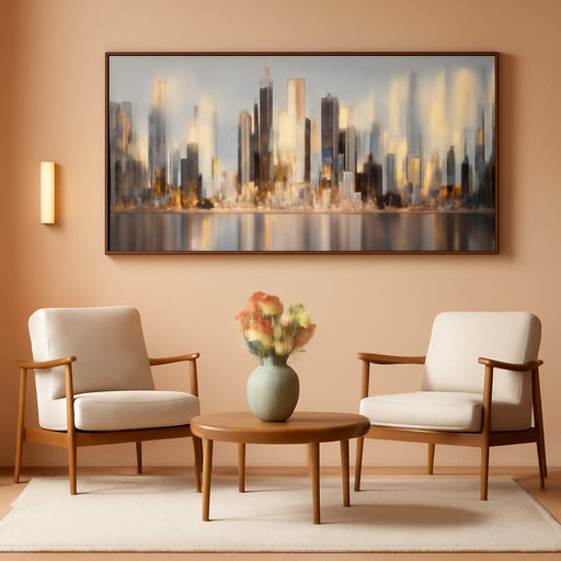 Abstract Modern Canvas Wall Art for Living Room Cityscape New York Wall Decor City Theme Paintings Brown Framed Pictures Office Artwork Wall Decor Bedroom above Bed