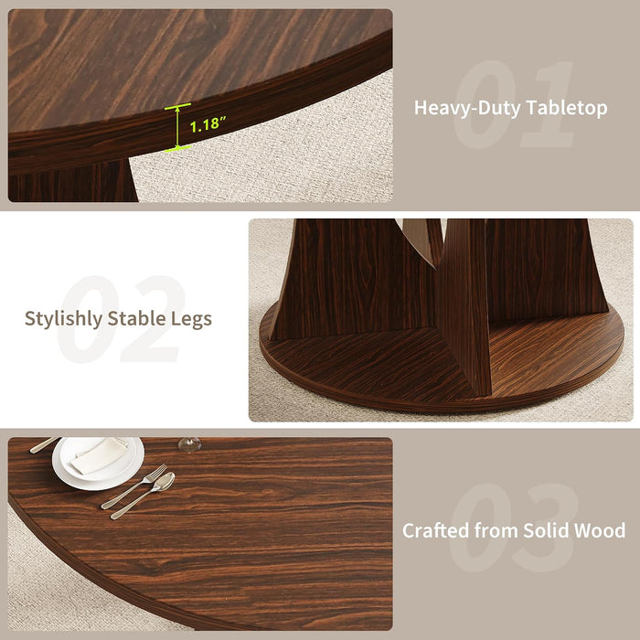 47 Inch round Dining Table for 4-6 People, Wooden Dining Room Table with Pedestal Base, Modern Kitchen Table for Apartments, Dining Room, Kitchen or Living Room, Dark Walnut, Table Only