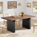 Modern Dining Table for 6-8, 71" Rectangular Farmhouse Kitchen Table with 3.6"×22.9" Black Fluted Wave Metal Legs & Wooden Top, Large Dining Table for Home Office, Dining, Walnut