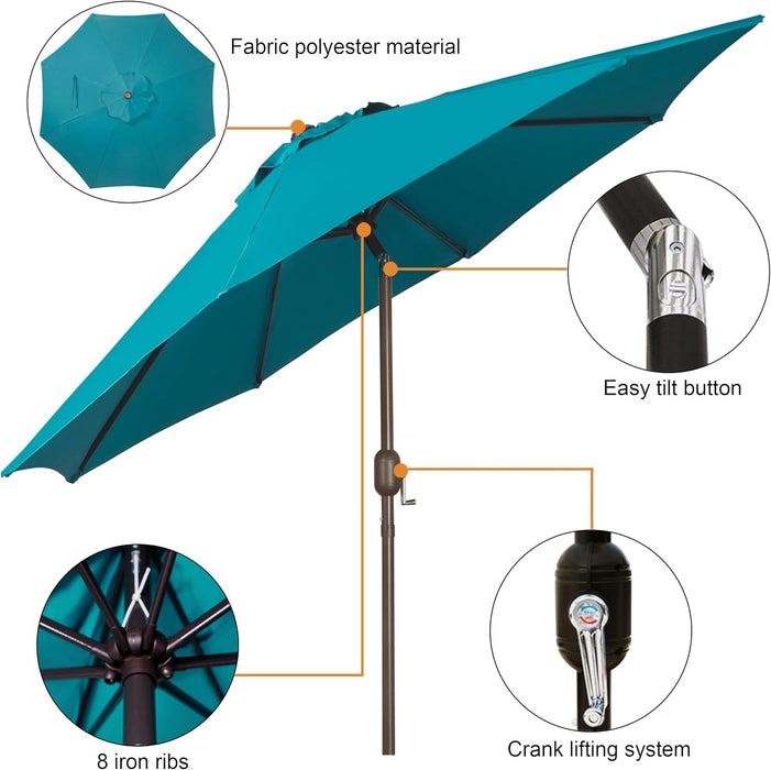 9' Outdoor Patio Umbrella, Outdoor Table Umbrella, Yard Umbrella, Market Umbrella with 8 Sturdy Ribs, Push Button Tilt and Crank
