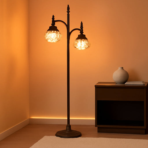 Black Floor Lamp for Living Room,Tall Standing Lamp Dimmable Tree Floor Lamps with 3 Rotatable Lights Glass Shade 66.5'' Modern Corner Lamp for Bedroom Office(3Led Bulbs Included)