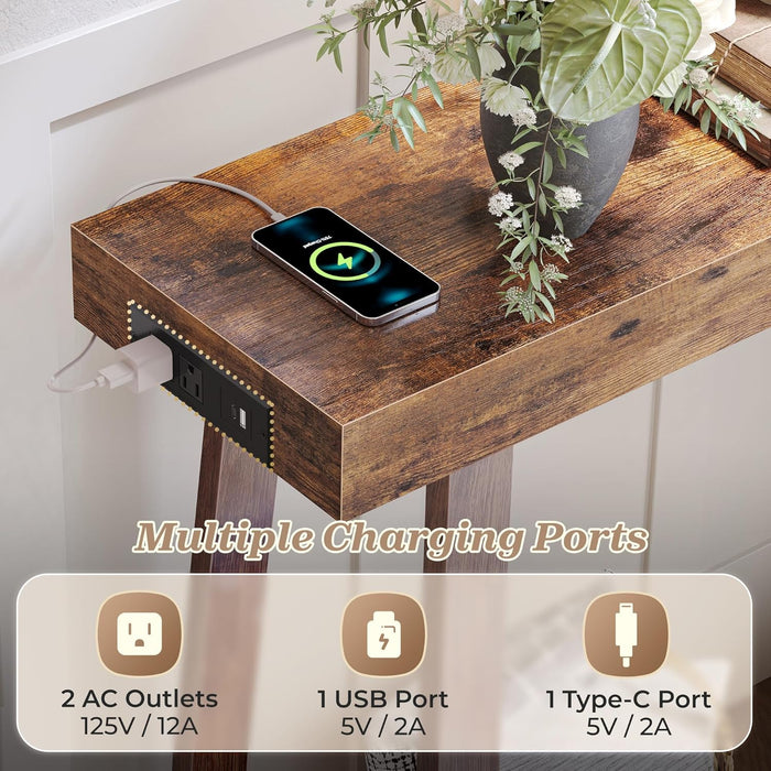 Entryway Console Table with Charging Station, USB-C Port, 47.2 Inch Sofa Table with Metal Legs, Entry Hallway Table with Thicker Desktop, Modern behind Couch Table, Rustic Brown