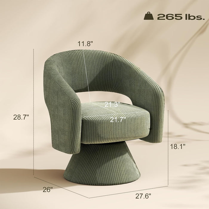 Green Corduroy 360 Degree Swivel Armchair Cushioned