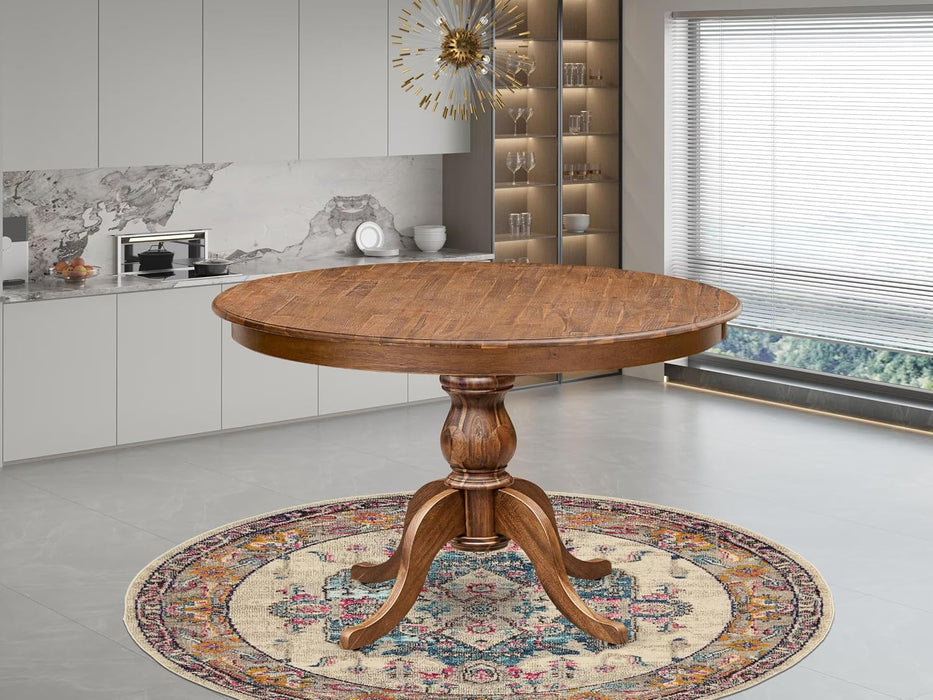 FE6-0N-TP round Breakfast Table with Acacia Wood Top and Elegant Pedestal Base - Antique Walnut Finish