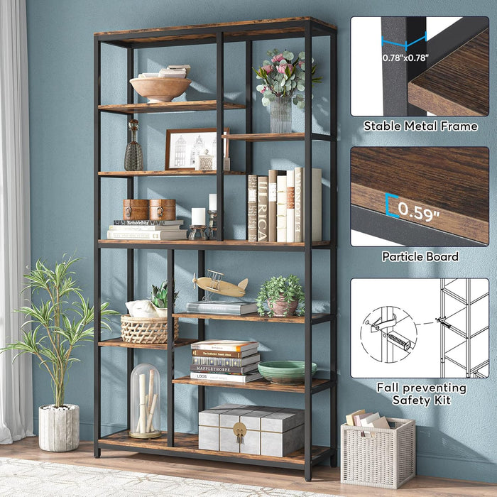 79 Inches Tall Bookshelf Bookcase, 8-Tier Staggered Bookcase, Modern Freestanding Open Book Shelves, Wide Wood Etagere Shelving Unit Display Shelf for Living Room