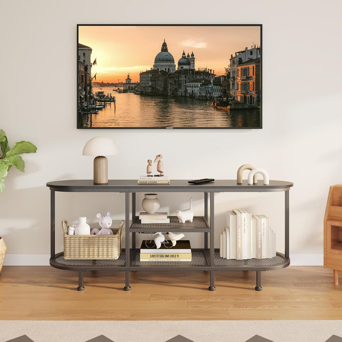 TV Stand for Entertainment Center - TV Stands Table for Living Room - Small TV Console Table for Bedroom - Metal Television Stand with Storage Shelf - White