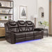 83.1 in Flared Arm Faux Leather Rectangle Manual Recliner 3-Seat Sofa In. Brown with Center Console and LED Light Strip