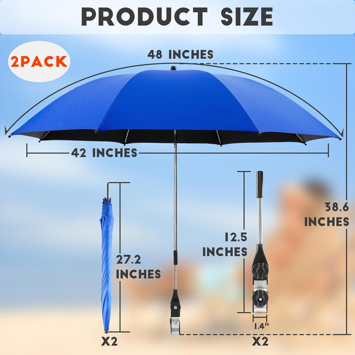 2 PACK Beach Umbrella with Universal Clamp,Upf 50+ 360 ° Adjustable Umbrella,Portable Umbrella for Beach Chair,Patio Chairs (Not Include Chair)