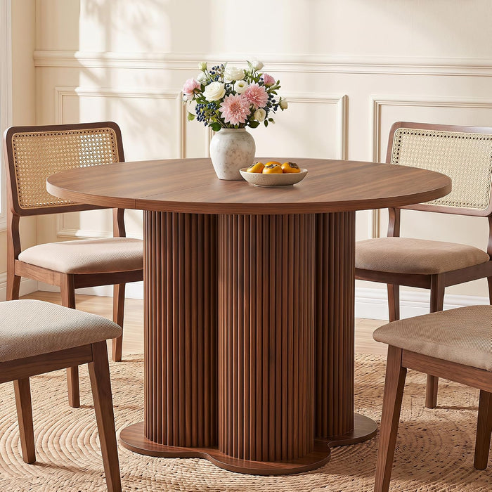 Fluted round Dining Table for 4-6, 47'' Wood Kitchen Tables for Dining Room