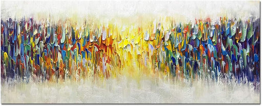 Art,24X60Inch Large Size Knife Painted Texture Art Yellow White Abstract Canvas Wall Art Colorful Modern Oil Paintings Framed Ready to Hang