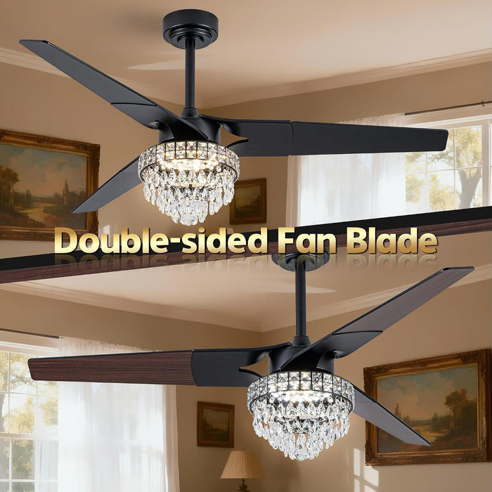 Premium Black Crystal Chandelier Ceiling Fan Remote