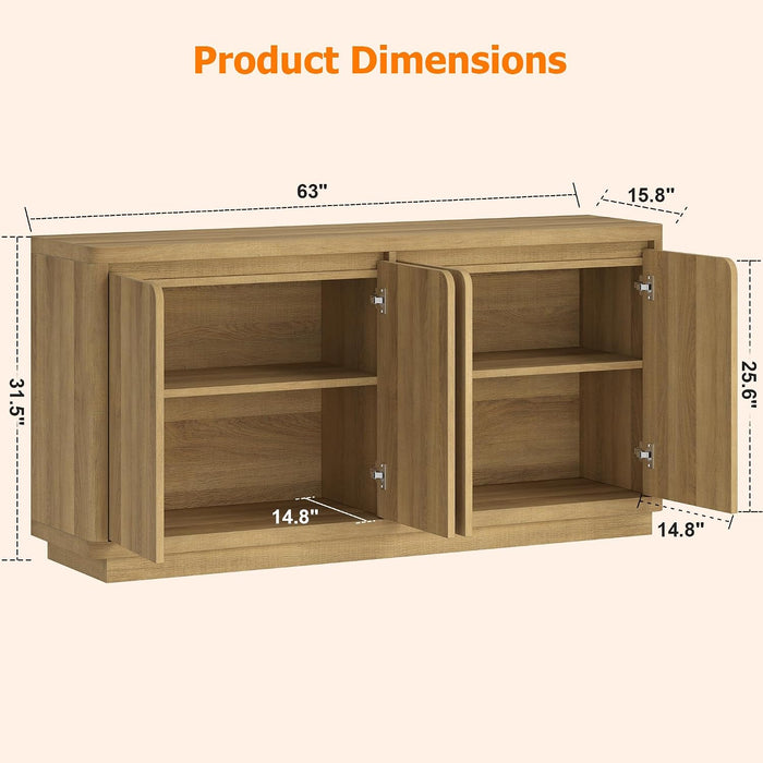 Buffet Cabinet with Storage, Outlet & Adjustable Shelves, Sideboard Cabinet with Double-Arc Doors, Classic Modern Wood Console Table & Credenza for Dining Room & Entryway
