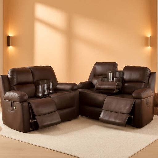 Bonded Leather Living Room Furniture Set Reclining Sofa Set Loveseat Furniture Sets in Living Room Sofa Recliners (Sofa+Loveseat, Brown)
