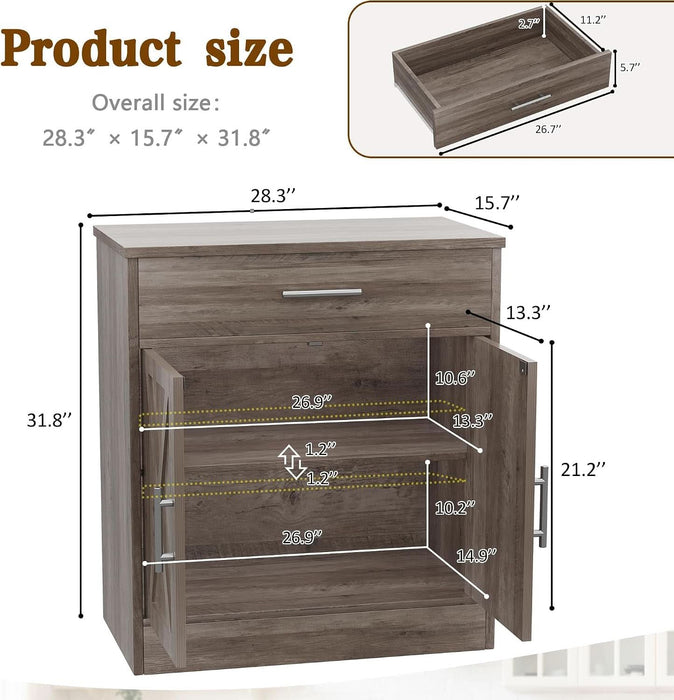 Sideboard Buffet with Storage, Modern Kitchen Storage Cabinet with 1 Drawer and 2 Doors, Wood Coffee Bar Buffet Table for Kitchen, Dining Room, Ash Grey