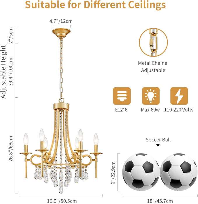 Gold Round Luxurious Crystal Chandelier Six Luminaires