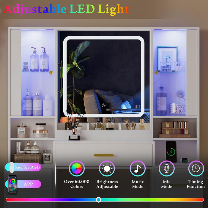 White Makeup Vanity Desk With LED IlluminationPlus