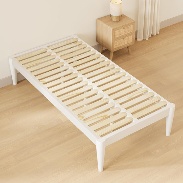 Twin Platform Bed Frame - 16" Wood Mattress Foundation Base, White