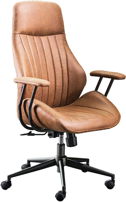 Ergonomic Home Office Chair, Mid-Century Modern Leather Chair with Lumbar Support, High Back Swivel Rolling Executive Chair, Comfy Task Computer Desk Chair (Brown, Suede Leather)