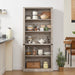 70" Grey Tall Bookcase, 5 Tier Wooden Standing Farmhouse Bookshelf
