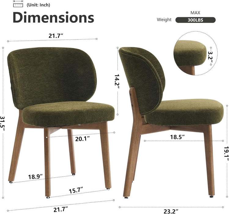 Dining Chair with High Back Single Mid Century Modern Kitchen Chair Boucle Fabric Upholstered Armless Accent Chair 20" Wide Padded Seat with Wooden Legs for Living Room Bedroom Green
