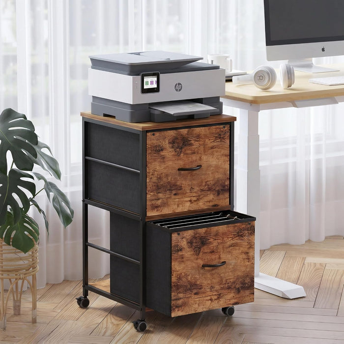 Mobile Printer Stand with 2 Drawers, File Cabinet for Home Office
