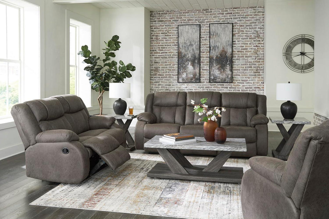 First Base Contemporary Faux Leather Manual Reclining Sofa, Gray