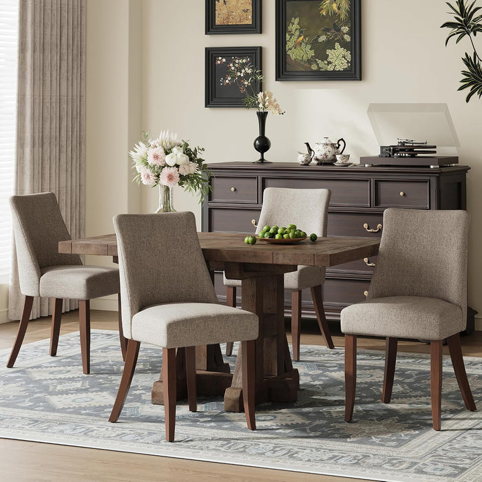 Upholstered Dining Chairs Set of 4, Mid Century Modern Kitchen Chairs with Back, Farmhouse Fabric Side Dining Room Chairs with Wood Legs for Dining Room Restaurant, Brown
