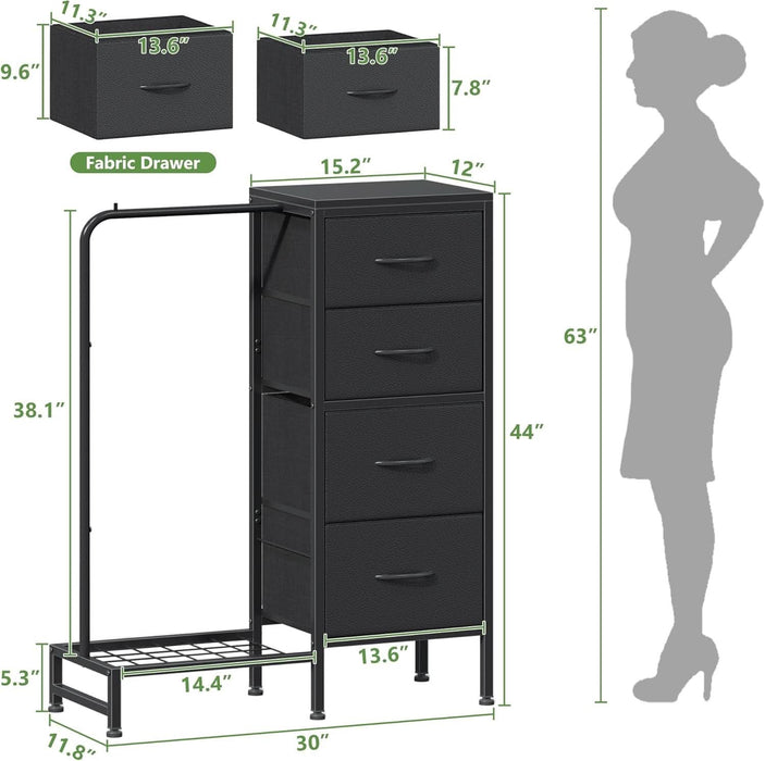 Dresser With Hanging Rack And 4 Drawers Black 44 Inch Tall ShipItFurniture Dresser With Hanging Rack And 4 Drawers Black 44 Inch Tall ShipItFurniture