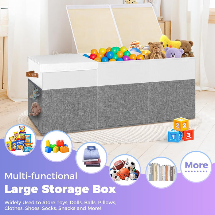 Oversized Collapsible Toy Storage Box Lidded GrayFabric