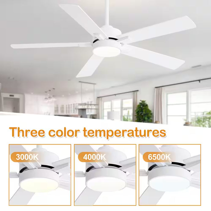 Charlie 52 In. Integrated LED Indoor White Ceiling Fans with Light and Remote Control Included