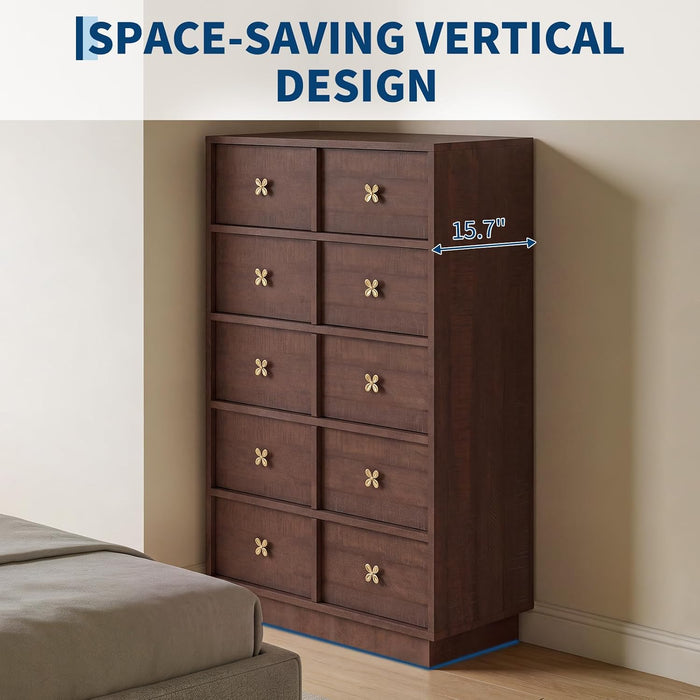 47In Tall Wooden Dresser for Bedroom，5-Drawer Chest of Drawers