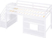 Low Loft Bed with Stairs, Twin Size Storage Loft Bed Frame with Staircase and Window, Wood Kids Loft Bed with Steps for Boys Girls Teens, White