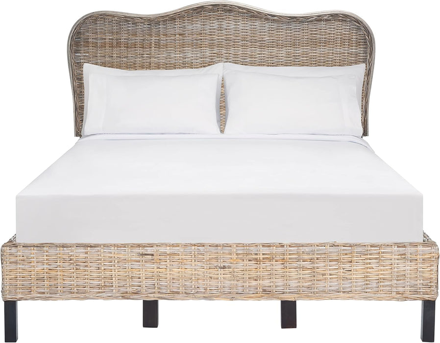 Home Collection Daejon Coastal Rattan Legs Camelback Headboard Full Size Bed BED8001A-F, Grey/Espresso