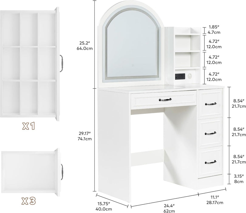 White Vanity Desk With Professional Lighted Mirror
