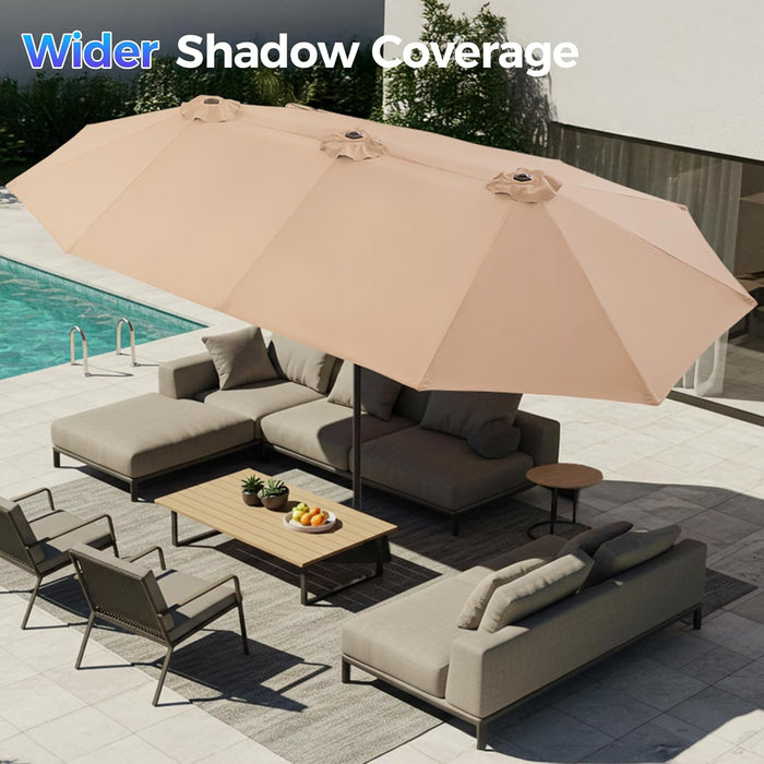 13FT Outdoor Umbrella for Patio, Double Sided Pool Umbrellas with Fade Resistant Canopy, Large Table Umbrella for Deck, Market, Backyard - Beige(No Base)