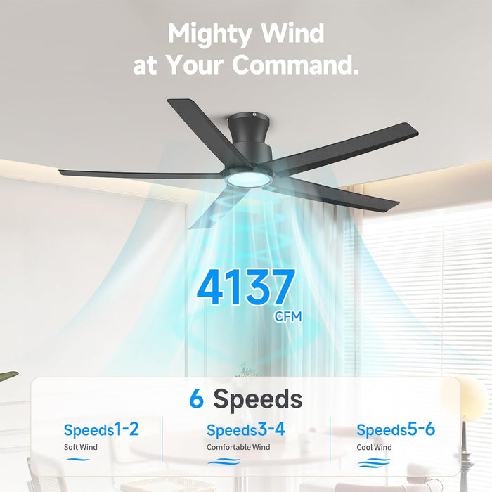 52-Inch Quiet Smart Black Ceiling Fan Brushless