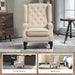 Mid-Century Modern Accent Chair, High Wingback Chair, Button-Tufted Upholstered Fabric Armchair with Retro Wood Legs for Living Room, Bedroom, Beige