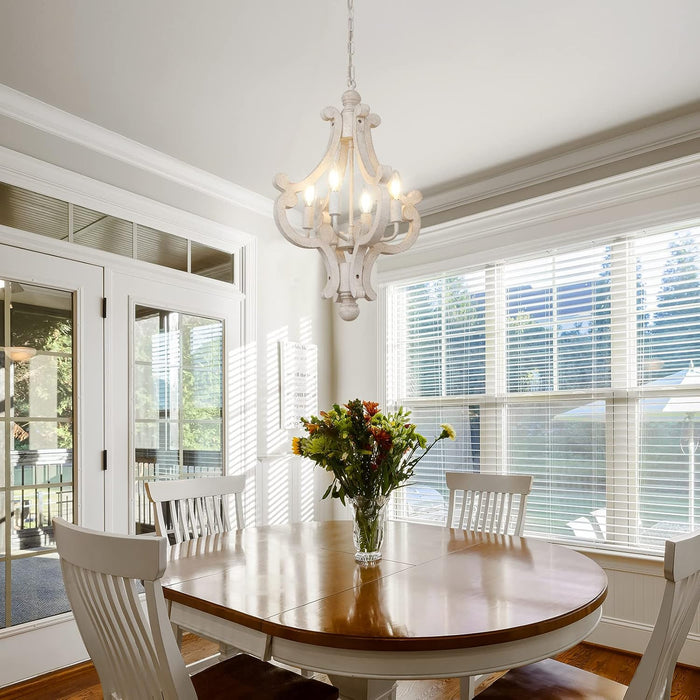 Farmhouse Chandelier, 4-Light French Country White Chandelier