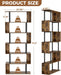 6 Tier Geometric Bookcase,S Shaped Bookshelf, Wood Decorative Storage Shelving, Modern Freestanding Display Shelves, Tall Book Shelf Unit for Living Room Bedroom, Rustic Brown