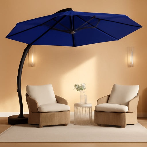 Outdoor Large round Aluminum Offset Umbrella, Heavy Duty Offset Umbrella with 360°Rotation, Offset Patio Cantilever Umbrellas with Base Included