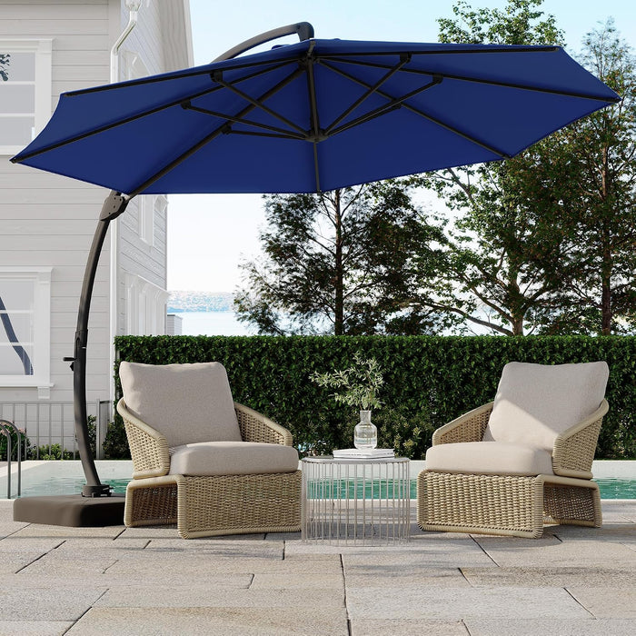 Outdoor Large round Aluminum Offset Umbrella, Heavy Duty Offset Umbrella with 360°Rotation, Offset Patio Cantilever Umbrellas with Base Included