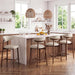 Counter Height Bar Stools Set of 3, Kitchen Bar Stools with Back, Mid Century Modern Upholstered Barstools with Wood Legs for Kitchen Island Dining Room, Beige