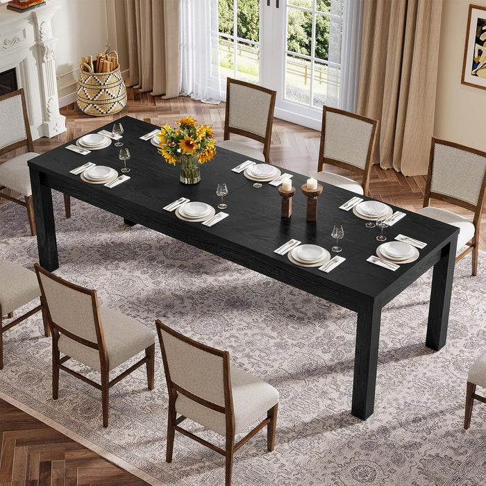 78.7" Large Dining Table for 6 8, Solid Wood Rustic Kitchen Table, Modern Farmhouse Rectangular Dining Desk for Kitchen, Living Room, Black