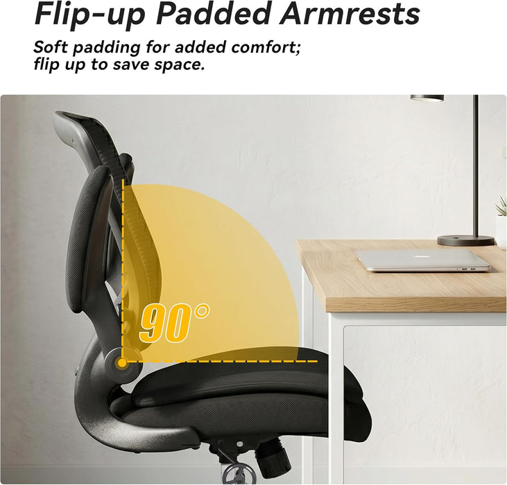 Ergonomic Office Chair with Double Seat Cushion – Mesh Desk Chair without Arms for Space Saving, Adjustable Swivel Computer Task Chair with Rocking Mode & Lumbar Support (Regular Height)