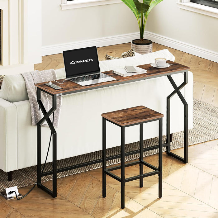 Sofa Console Table, 44.9" Entryway Table with Charging Station, Narrow Couch Table, Hallway Table, Sofa Table with USB Ports, Metal Frame, for Entrance, Living Room, Rustic Brown CTHR113E01