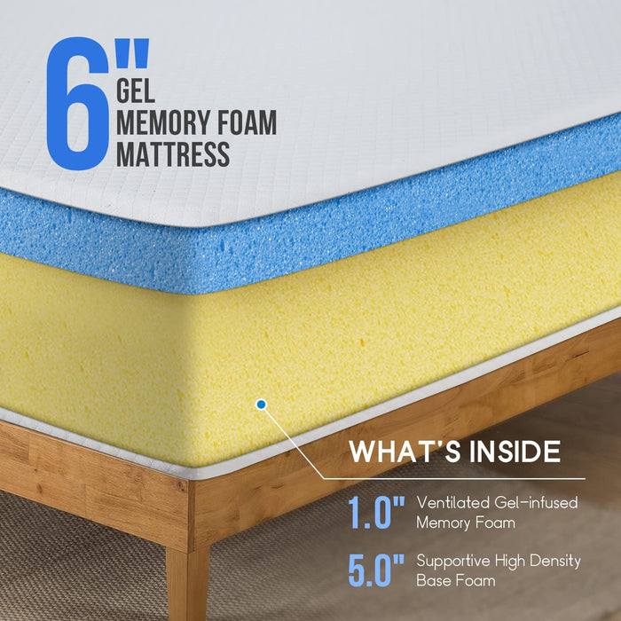 Twin Gel Memory Foam Mattress, 6 Inch, CertiPUR-US Certified