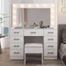 Vanity Desk with Large Lighted Mirror & Powre Outlet, Glass Tabletop Makeup Vanity Set with 9 Drawers, 45.3" Vanity Table with 3 Color Lighting Modes, Dressing Table for Women Girls, White