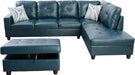 Sectional Sofa Faux Leather Modern L Shaped Couch Set 103.5”Wide Including Chaise and 3 Seating Sofa with Storage Ottoman for Living Room Furniture (Right Hand Facing, A-Denim)