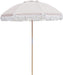 Boho Patio Umbrella, 6FT Beach Umbrella with Fringe, Wooden Pole
